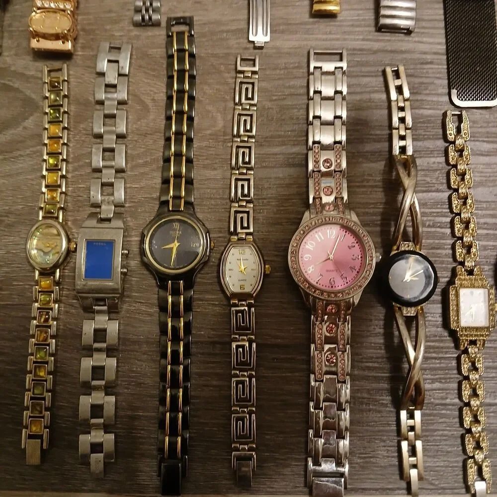 Lot 35+ Watches Parts/Repair ALL Metal Timex Pulsar Fossil Anne Klein Guess